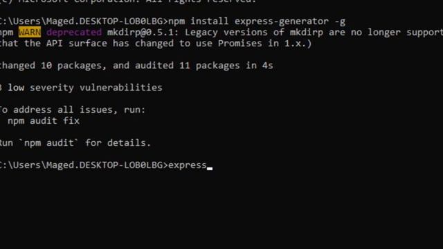Install Express generator globally in windows
