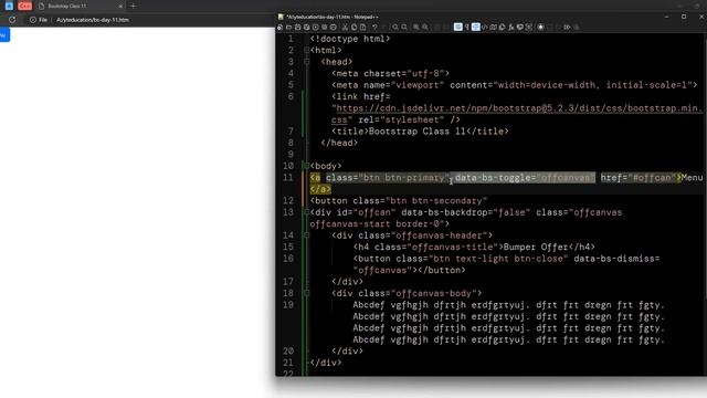 Learn Bootstrap 5 | Bootstrap Offcanvas Component | Use for side bars, side menus, info bars