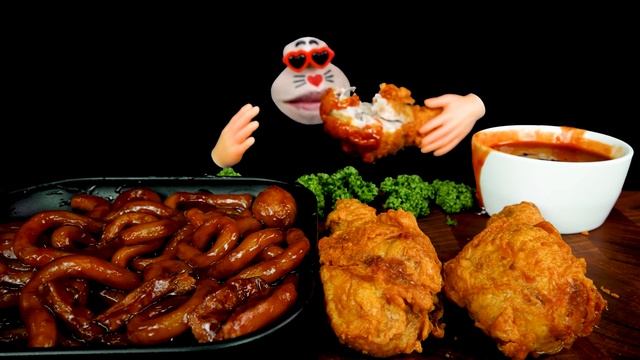 ASMR MUKBANG :) Very thick BLACK BEAN TTEOKBOKKI NOODLES & Crispy CHICKEN EATING SHOW! смотреть онлайн