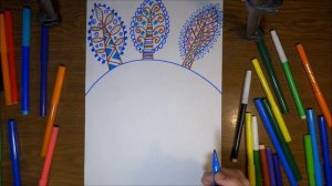 Рисуем зимний пейзаж фломастерами