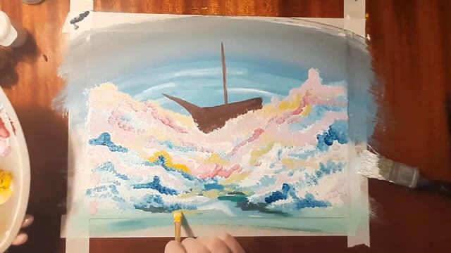 Как нарисовать корабль с алыми парусами поэтапно. Весенний пейзаж гуашью.