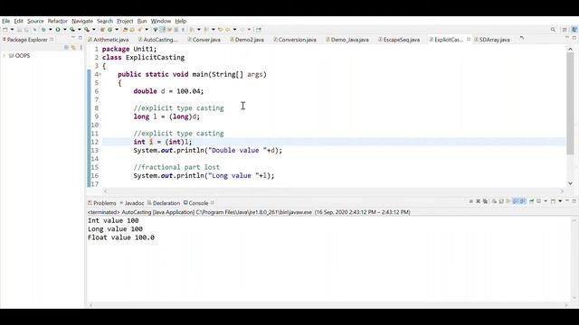 TypeCasting in java смотреть онлайн