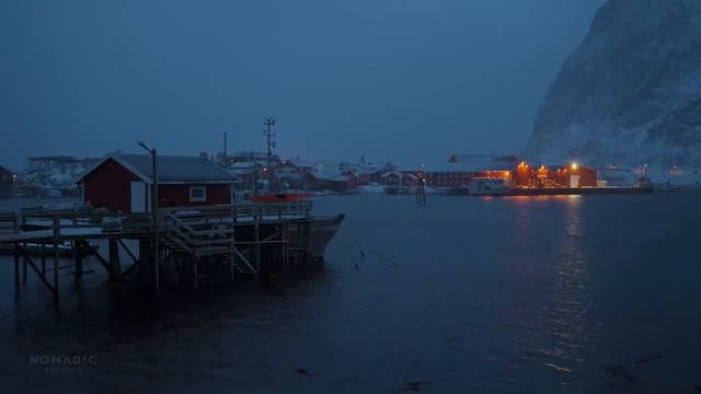 Snowfall in The Lofoten Islands, Norway, Nature Sounds for Sleep, Hamnøy and Reine _ 4K