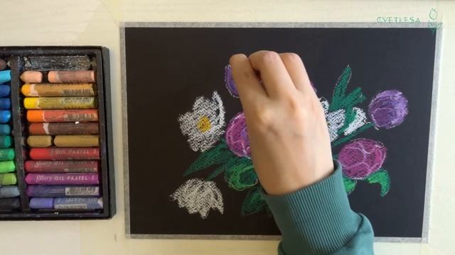 Тюльпаны масляной пастелью | Soft oil pastels mungyo