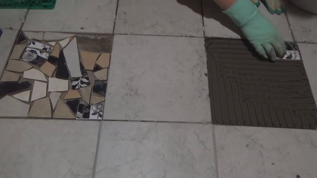Как я использую старую керамическую плитку и битый кафель. Мозаика на цементном полу своими руками