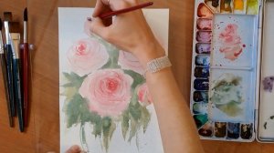 Цветы розы акварелью просто. Акварель для начинающих. Roses in watercolour.