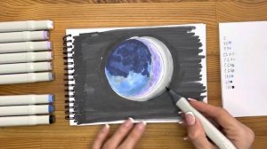 Как нарисовать луну карандашом и скетч маркерами | Рисунок для детей, поэтапно и легко