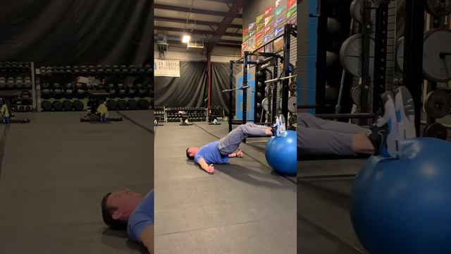 Stability ball triple threat - (straight leg bridge, leg curl, bent knee bridge)