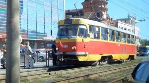 Трамвайный вагон №1066 Барнаул, маршрут №1.