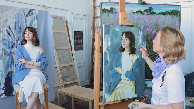 Пишем портрет с руками, с натуры. 2 сеанса, 6 часов работы. смотреть онлайн