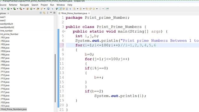 Java Logical Program : Print Prime Numbers
