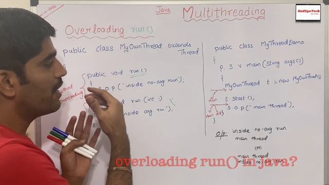# 128 Overloading of Thread class run() method | java how to overload run() method | Java|RedSysTec