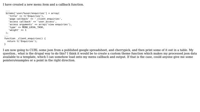 Drupal: What is the 'Drupal way' to create a menu callback and display a rendered page of JSON? смотреть онлайн