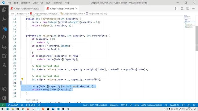 [Java] 0-1 Knapsack [Dynamic Programming]