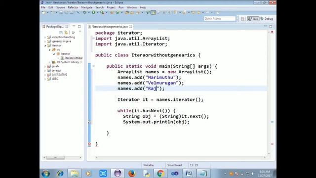Java Tutorial in Tamil-53:Java iterator implementation example without Generics