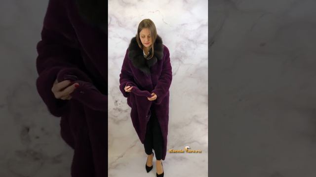 Норковая шуба 130 см длина в цвете ПУРПУР с Куницей на Английском воротнике смотреть онлайн