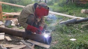 Сварка в стакан дымовой трубы в баню для печки