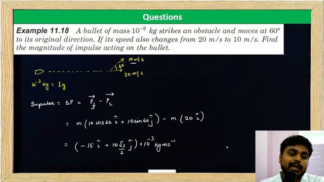 Centre of Mass - A bullet of mass 10−3 kg strikes an obstacle and moves at 60° to its original смотреть онлайн