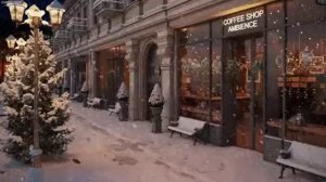 Nightly Snow on Street at Coffee Shop Ambience with Relaxing Smooth Jazz Music