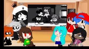 mods + some original fnf characters react to Suicide Mouse Fnf Mod