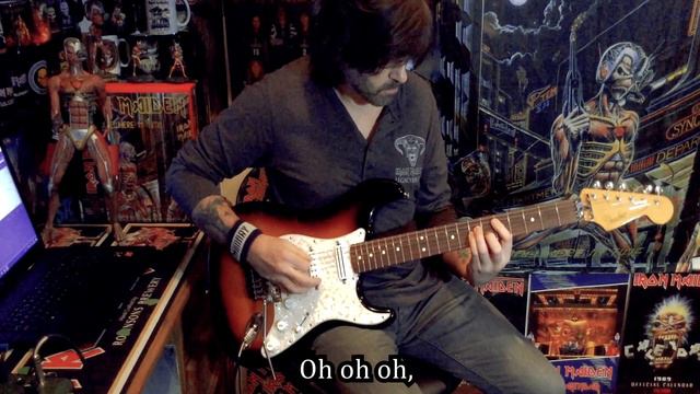 #ironmaiden Iron maiden heaven can wait guitar cover w/solos+Lyrics смотреть онлайн