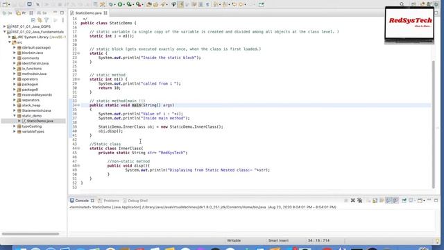 # 41 How to use static keyword in Java? | static keyword | variable method & class |Java| RedSysTec