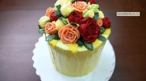 Кремовые цветы. Малазийский стиль | Как украсить торт