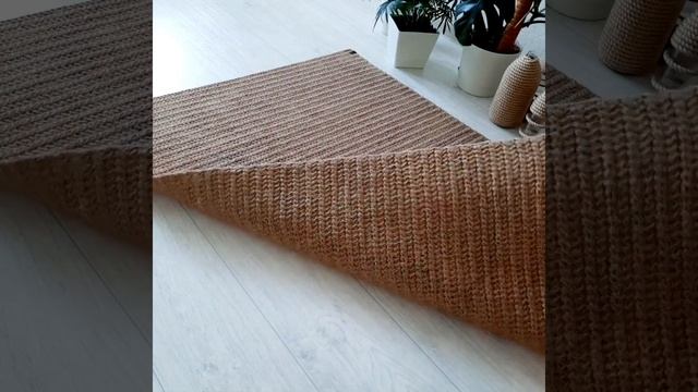 Коврик из джута крючком с антискользящим покрытием, ручная работа.