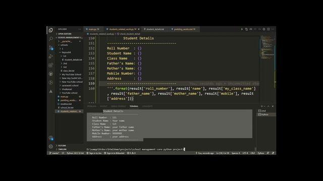 How to use single line multi line string in python  School Management Project on Core Python