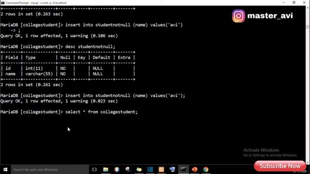 lecture 6 null vs not null and default in   table  || SQL & MySQL tutorial in Hindi 2021 #sql #mysq