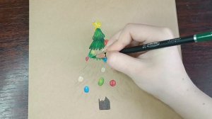 Как нарисовать ёлку цветными карандашами 🎄