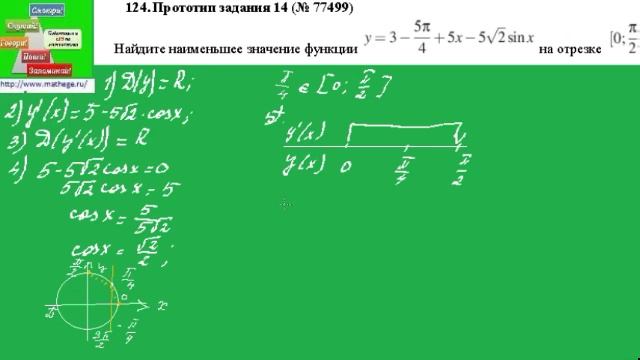 32 Как найти наименьшее значение тригонометрической функции с помощью производной смотреть онлайн