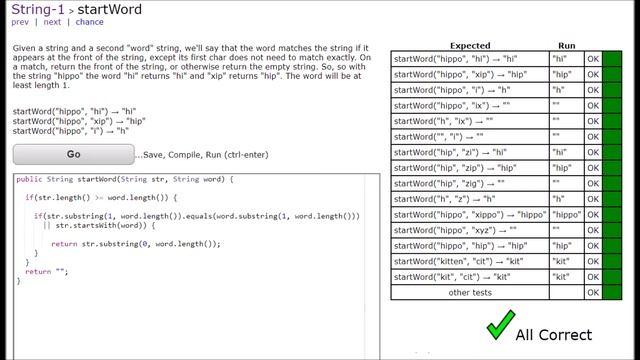 CodingBat | Java | startWord смотреть онлайн
