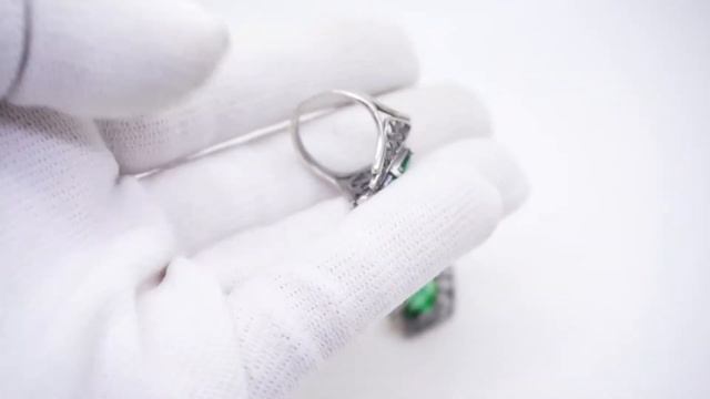 Гарнитур серьги и кольцо Ажурные изумруд комплект зеленые камни скань филигрань серебро 12МК 429
