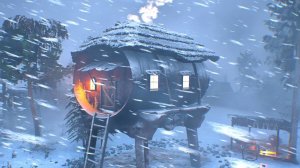 СНЕЖНАЯ БУРЯ возле одинокой хижины ночью. Дующий ветер, завывающий ветер, Холодные зимние звуки