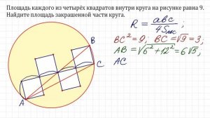 Найдите площадь закрашенной части круга, если площадь квадрата внутри круга равна 9