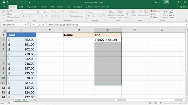 Top 10 Values with One Excel Formula смотреть онлайн