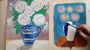 Рисуем гуашью шикарный букет белых роз в подарок для мамы