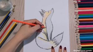 Как нарисовать лису. Рисунок цветными карандашами. How to draw a fox