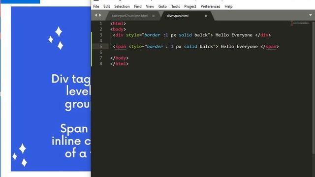 Lec 12 : Block and inline elements in html | div and span tag examples | span tag | div tag | html