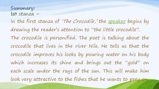 The Crocodile Poem by Lewis Carroll, 6th std English Term 1, Samacheer syllabus. Alice in Wonderlan