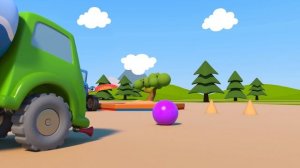 Bowling game - Blue Tractor and cars at the kids playground - Kids Songs & Cartoons