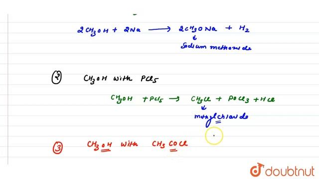 How does methyl alcohol react with :(i) Sodium (i) PCl_(5) (iii) Acetyl chloride (iv) Na_(2)Cr_(... смотреть онлайн