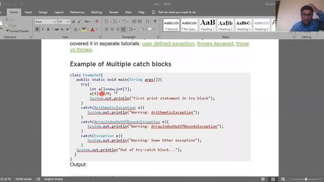 Exception handling in java