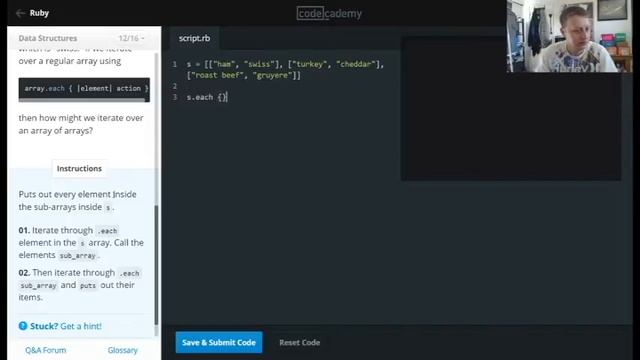 Learn Ruby with Codecademy:  Arrays and Hashes: Data Structures