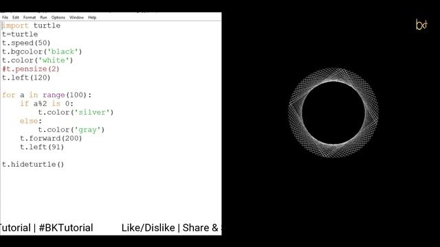 Python Turtle - Draw Circle Design Using Square Shape in Python Turtle Graphics By #BKTutorial