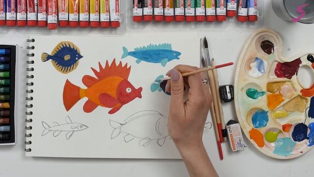 Экспресс-урок для детей «Яркие рыбки» | Как нарисовать цветных рыбок гуашью смотреть онлайн