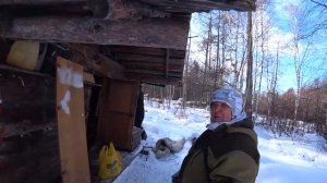 Промысловая охота,  работа печки, крыша зимовья, ночевка капалухи, следы мега лося