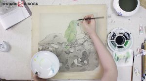 Китайская живопись Гунби «Зеленый попугай» на шелке