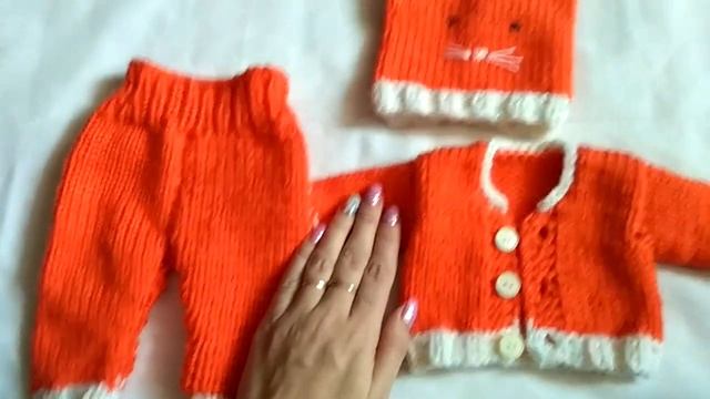 Вязаный костюм для куклы беби бон. Одежда для куклы спицами.